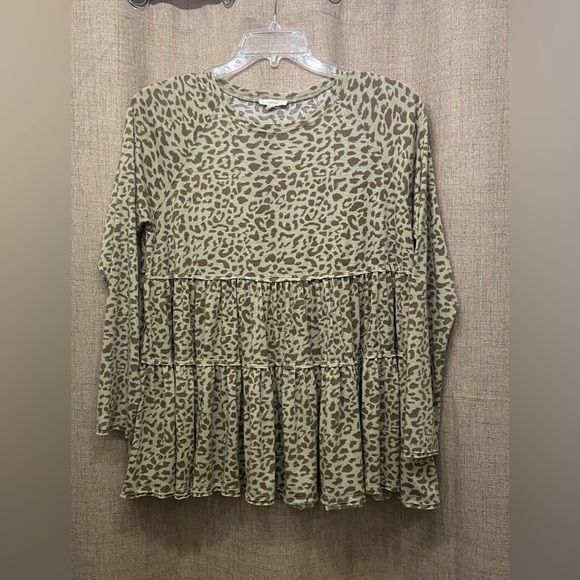 easel Tops - Easel Olive Leopard Print Tiered Top